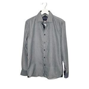 Silver Stone Modern Fit Gray Black Long Sleeve Button Up Dress Shirt Small